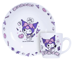 Set 2 Piezas Taza y Plato Céramica Kuromi Sanrio