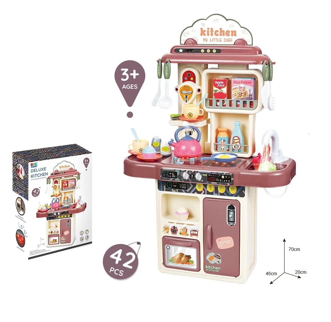 Cocina para Niños Vapor,Luz y Agua 70 cm con 42 piezas5