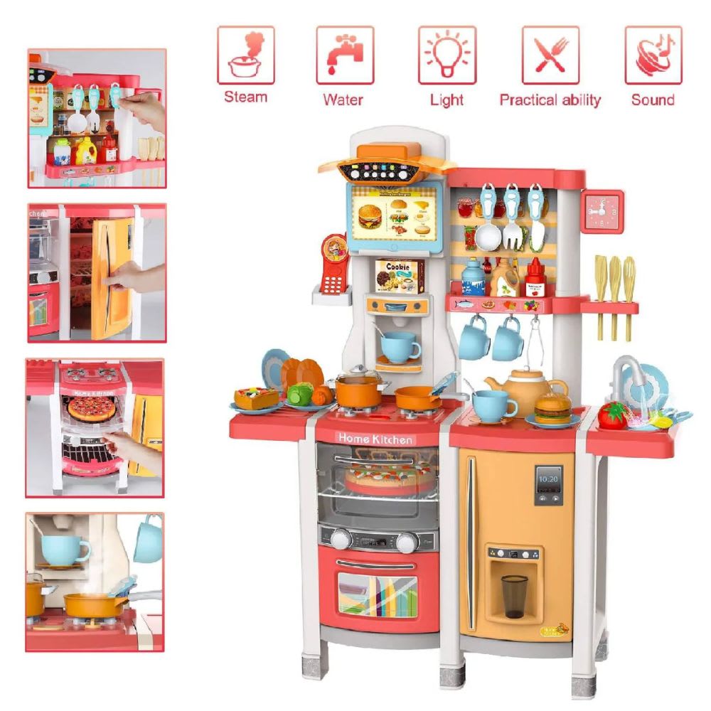 Cocina para Niños Agua, Vapor, Luz y Sonido 100 cm, 65 accesorios1