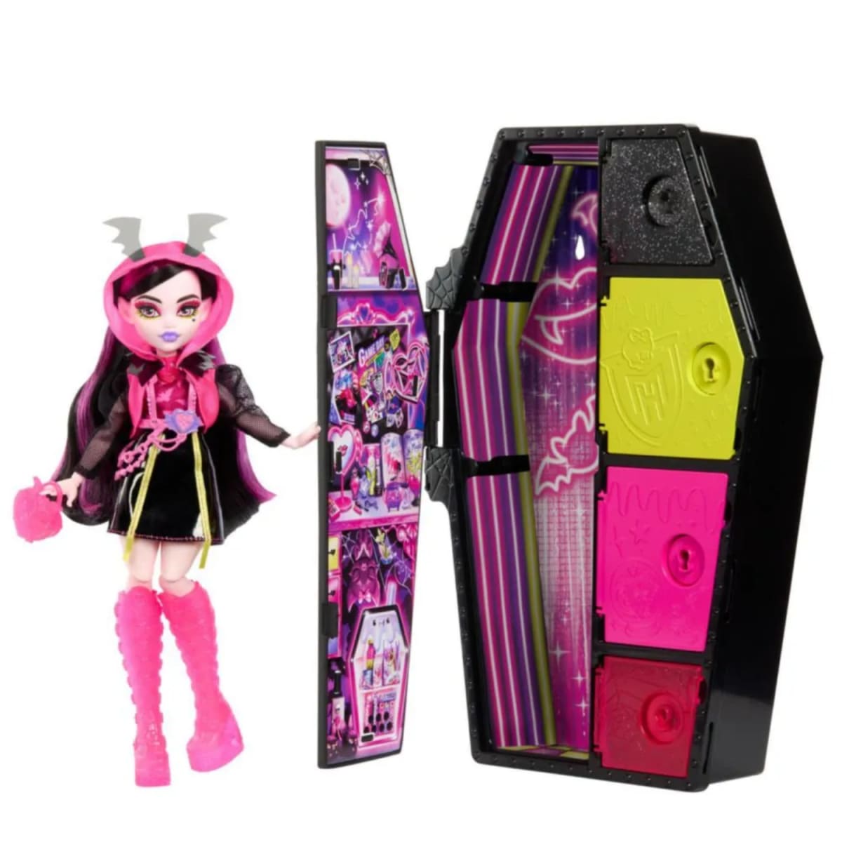 Muñeca Draculaura Monster High Neon Frights Brilla en la Oscuridad2
