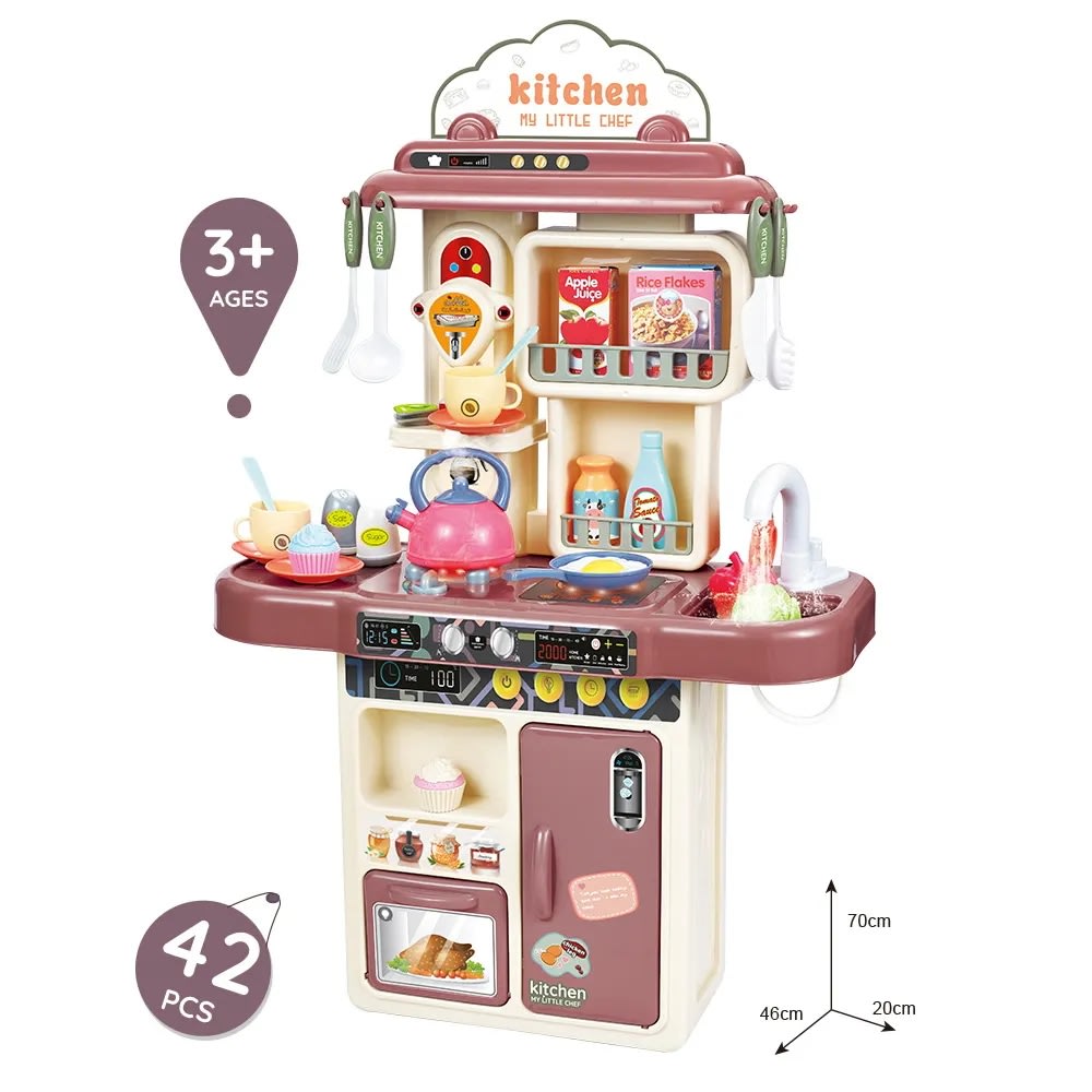 Cocina para Niños Vapor,Luz y Agua 70 cm con 42 piezas6