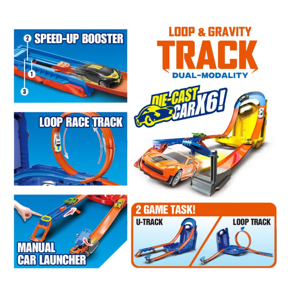 Pista de Carrera 2 en 1  Loop y Gravedad incluye 6 Carros de Metal2