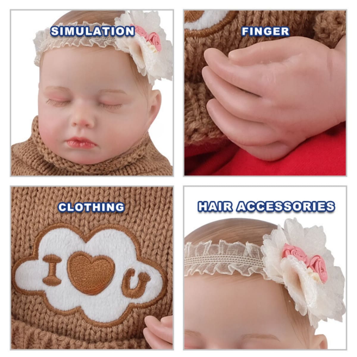 Muñeca Tipo Reborn Dormida Interactiva 42 cm3