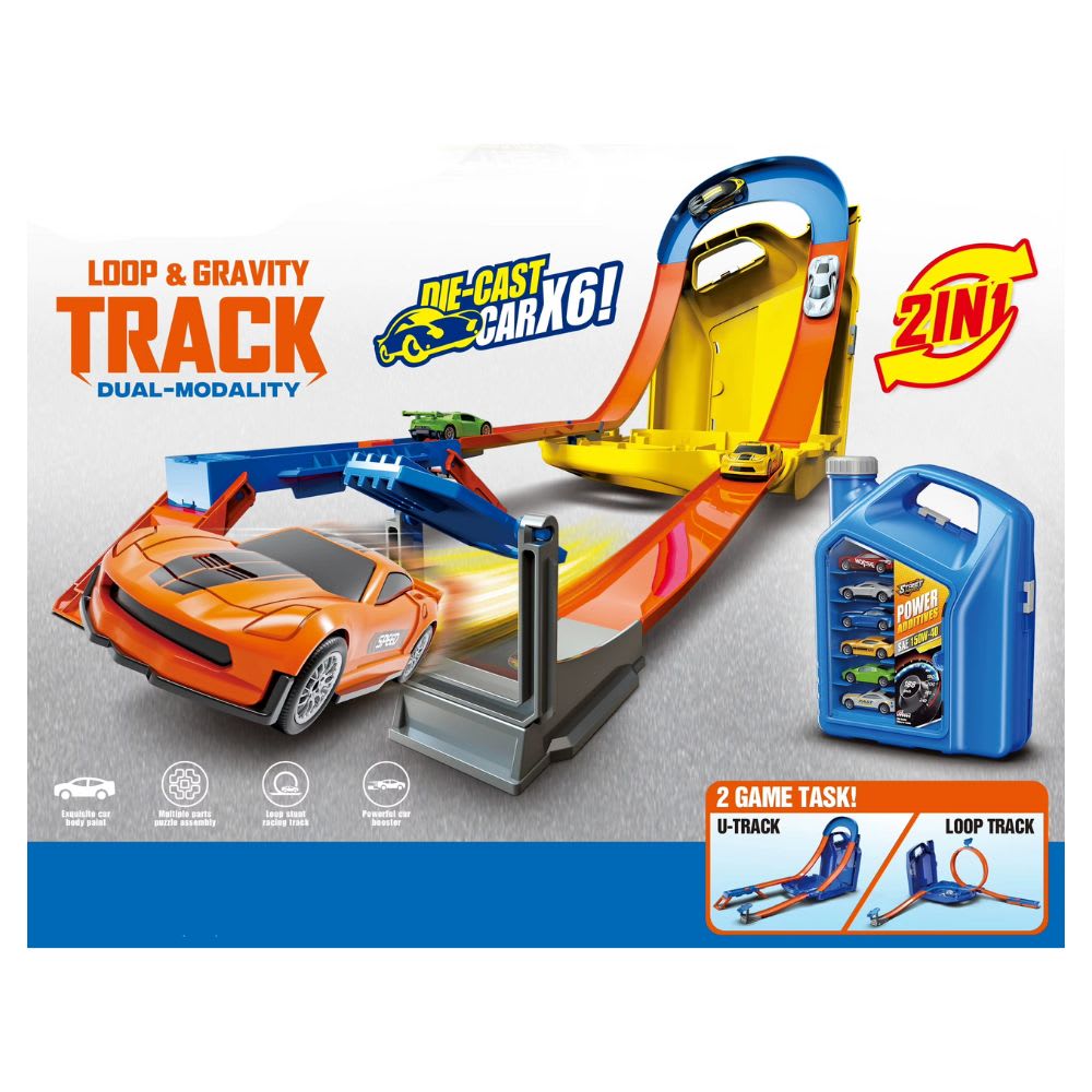 Pista de Carrera 2 en 1  Loop y Gravedad incluye 6 Carros de Metal3