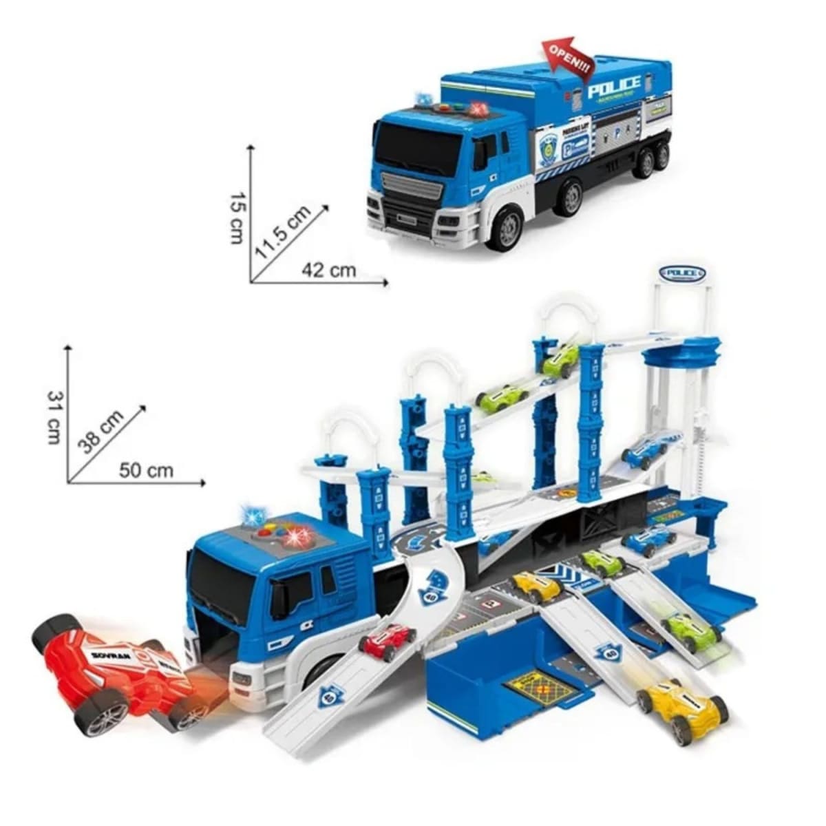 Camión Policía Multifuncional: Luz, Sonido, Incluye Carros3