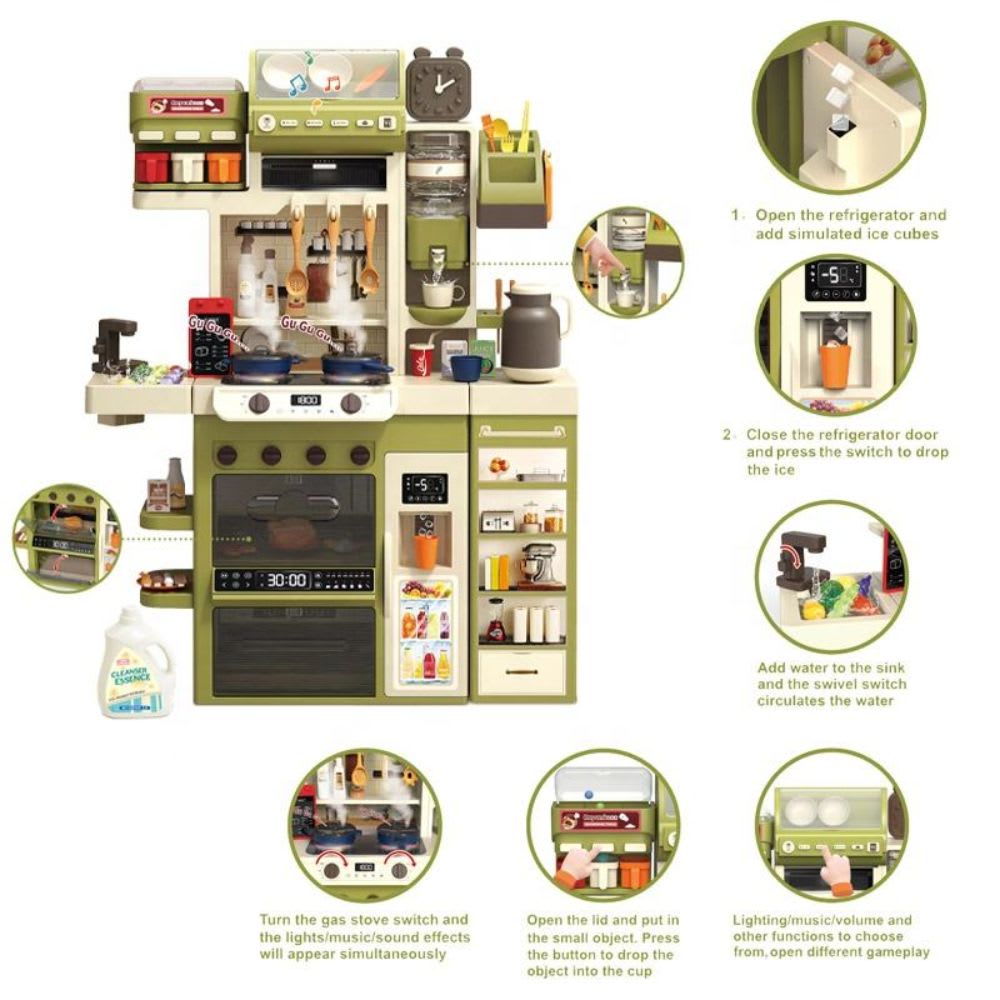 Cocina para Niños Multifunción  Agua, Vapor, Luz y sonido 122 cm, 71 accesorios4