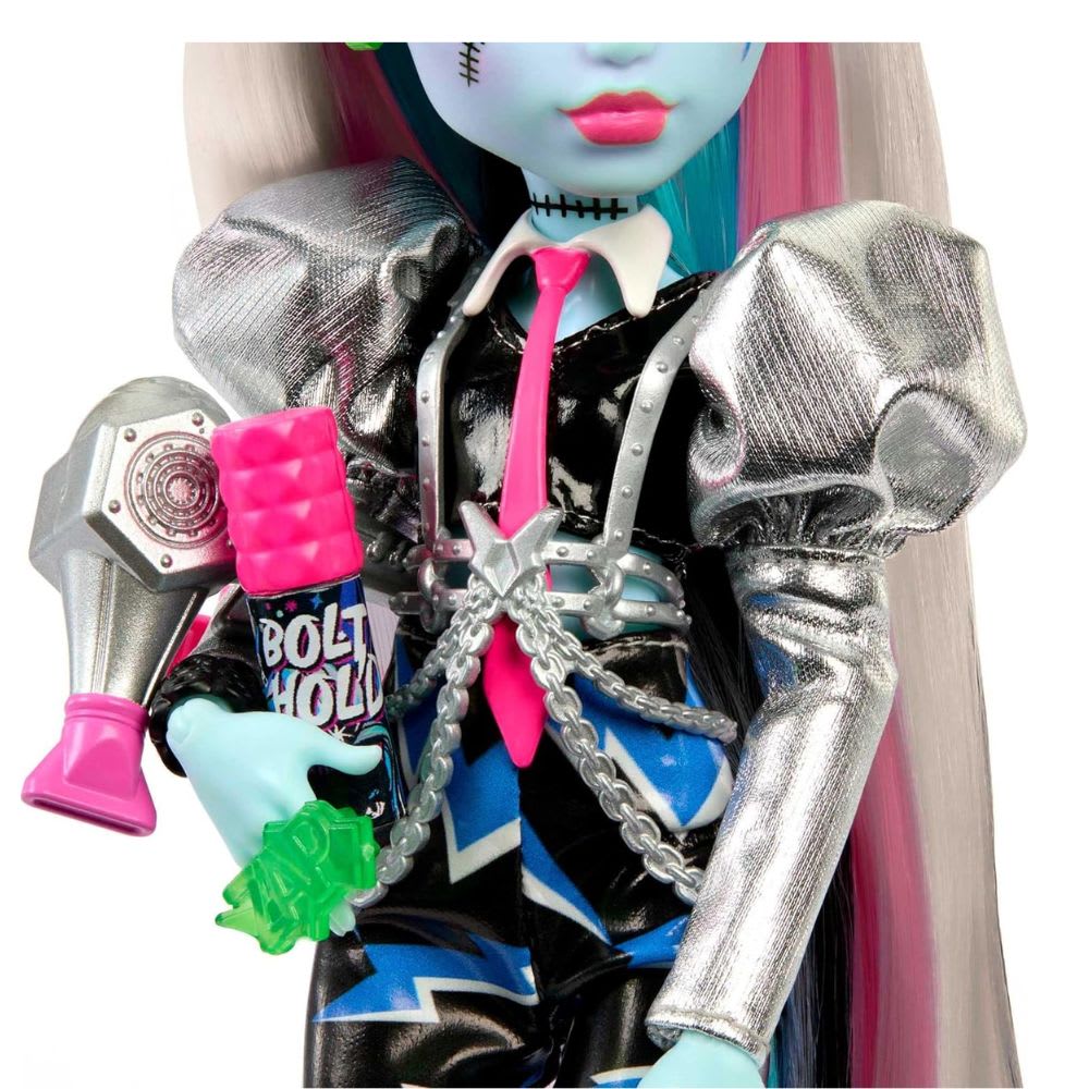 Muñeca Monster High Frankie Stein Amped Up Rockstar con Instrumento y Accesorios5