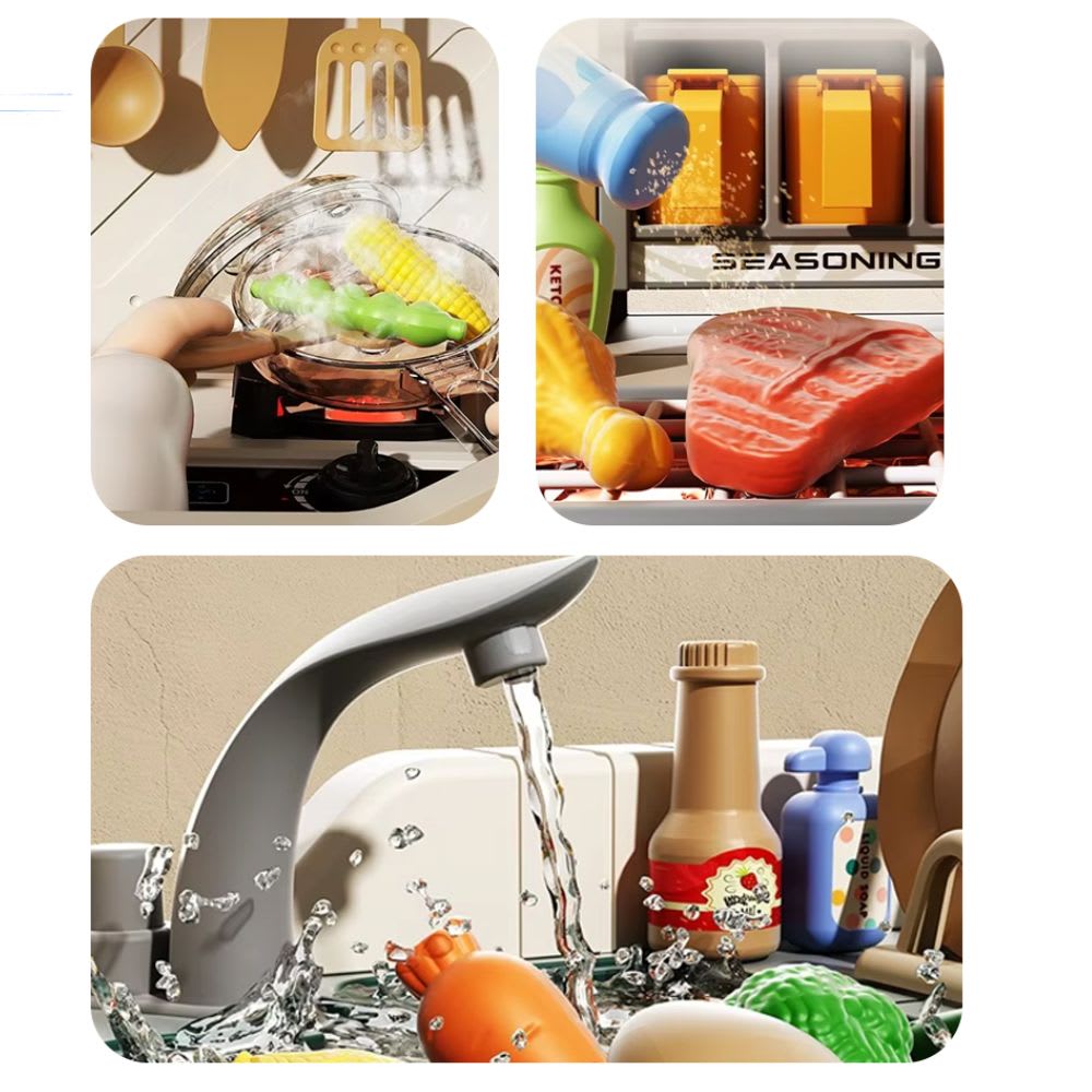 Cocina para Niños Extragrande Multifunción  Agua, Vapor, Luz y sonido 112 cm, 93 accesorios5