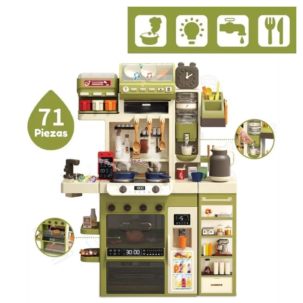Cocina para Niños Multifunción  Agua, Vapor, Luz y sonido 122 cm, 71 accesorios6