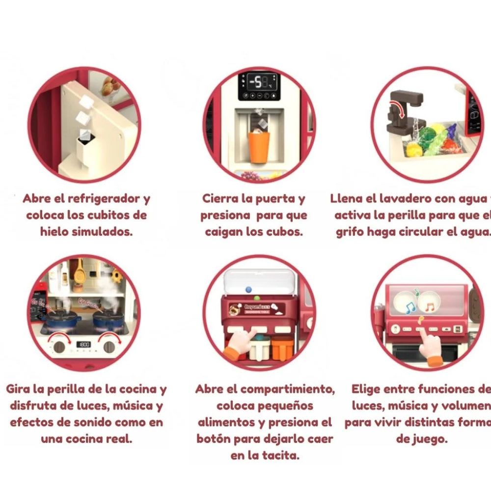 Cocina para Niños Multifunción  Agua, Vapor, Luz y sonido 122 cm, 71 piezas6