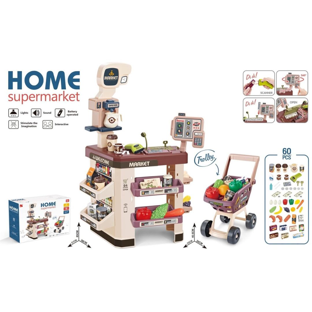 Supermarket y Coche de Compras para Niños con Accesorios 688-1104