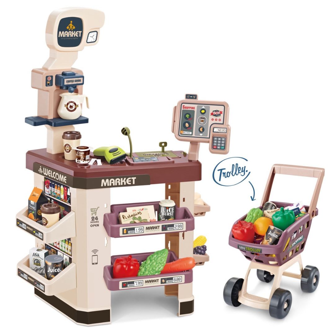 Supermarket y Coche de Compras para Niños con Accesorios 688-1103