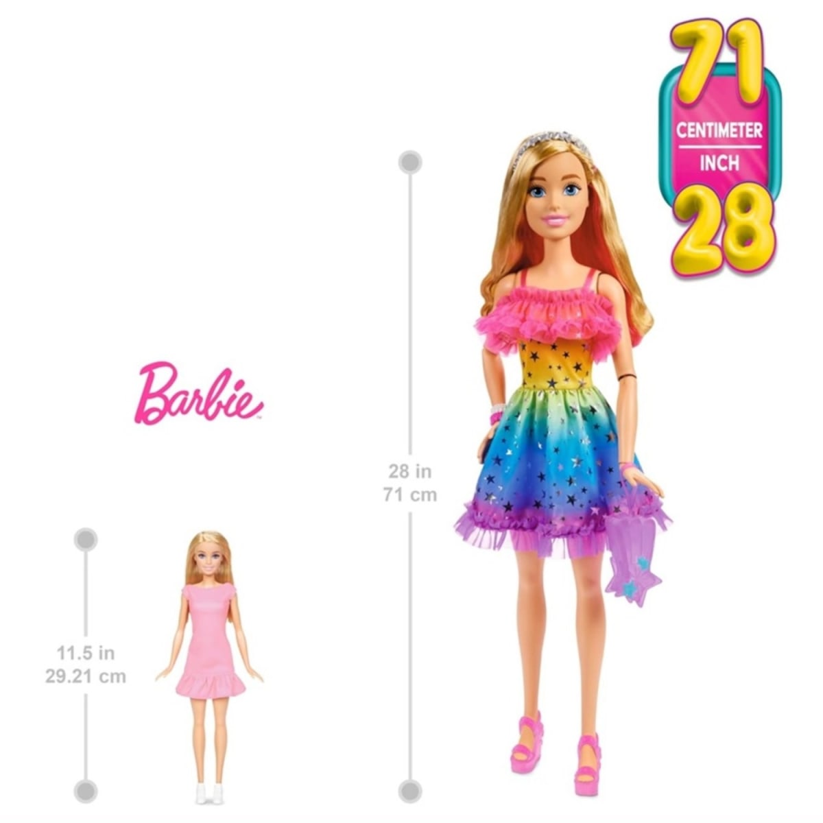 Muñeca Barbie Rubia Arcoiris Gigante de 71 cm2