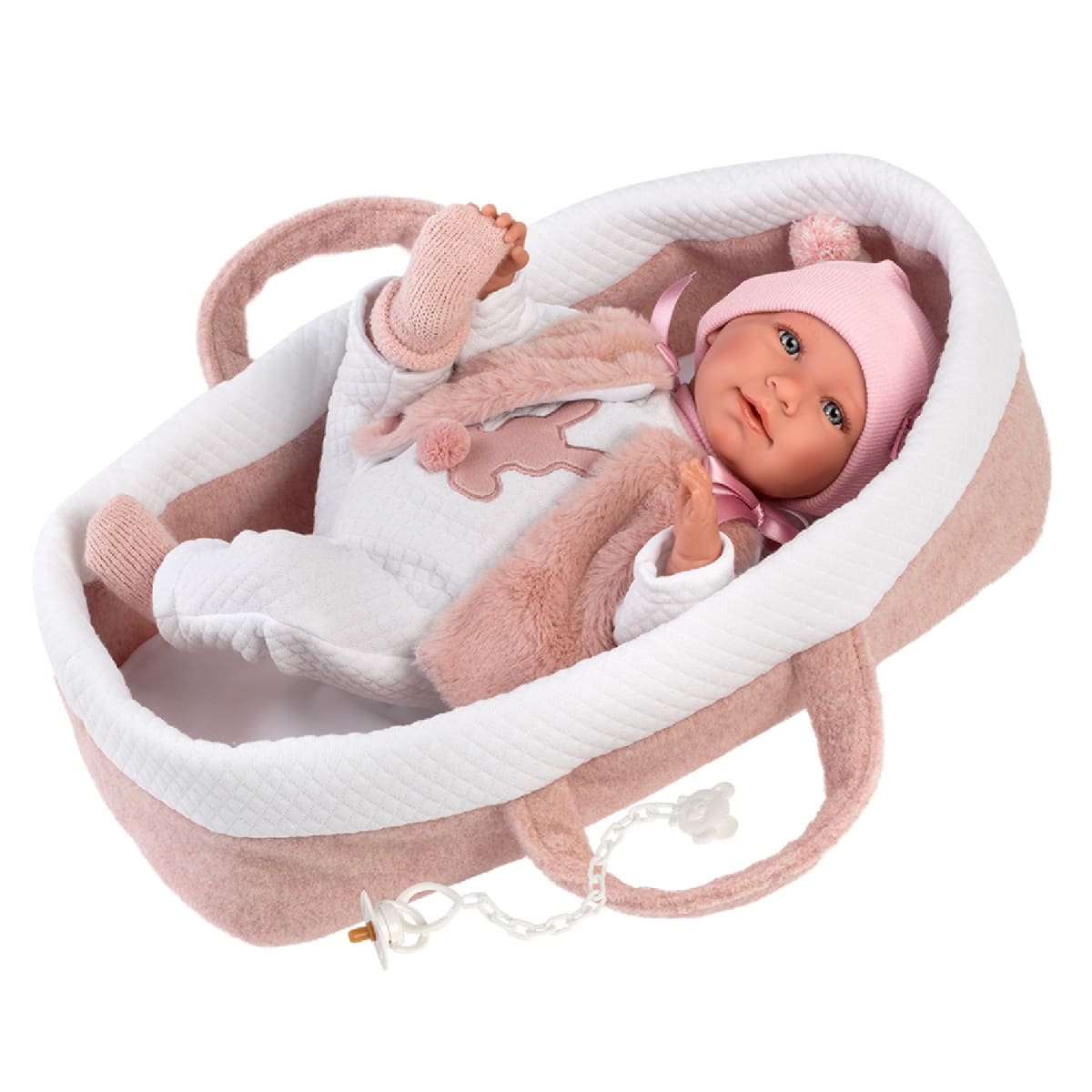 Muñeca Llorens Mimi 40 Cm Lloron Capazo Rosa1