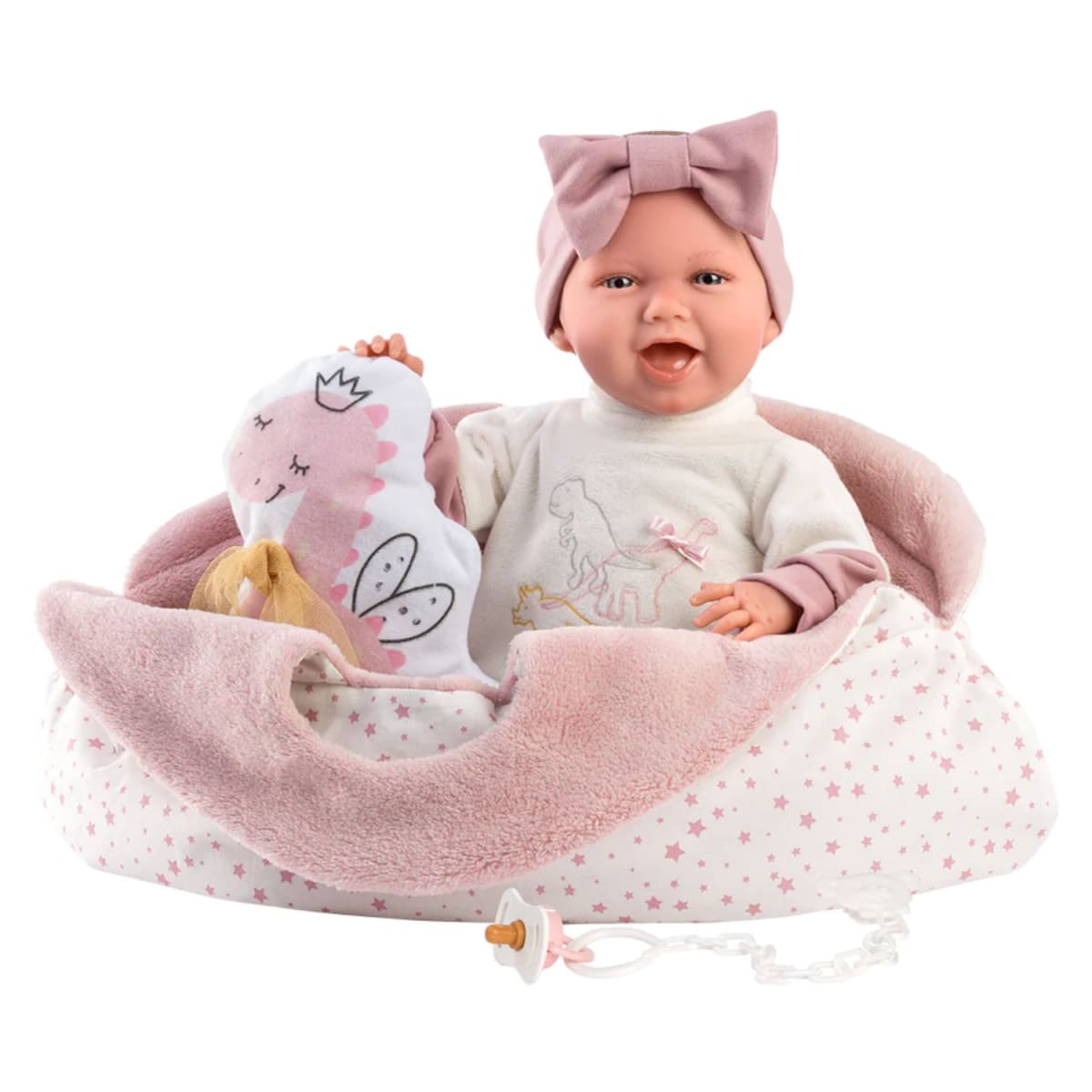 Muñeca Llorens Mimi Sonrisas 40cm Capazo Dino4