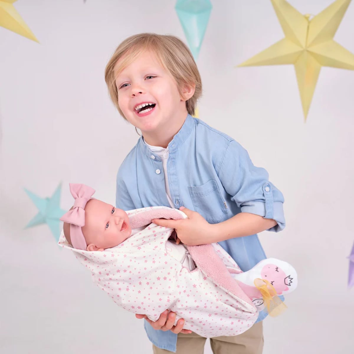 Muñeca Llorens Mimi Sonrisas 40cm Capazo Dino1