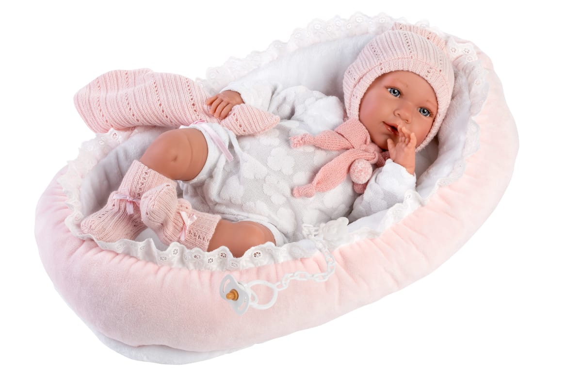 Bebé Mimi Llorona 42 cm con Cunita Rosa1