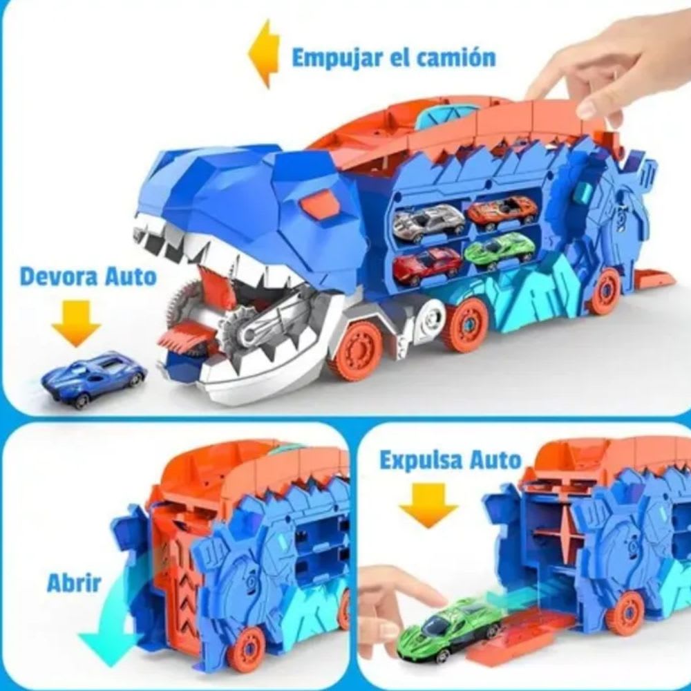 Mega Dino Rex Camión  Devorador Incluye 4 Carritos de Metal7