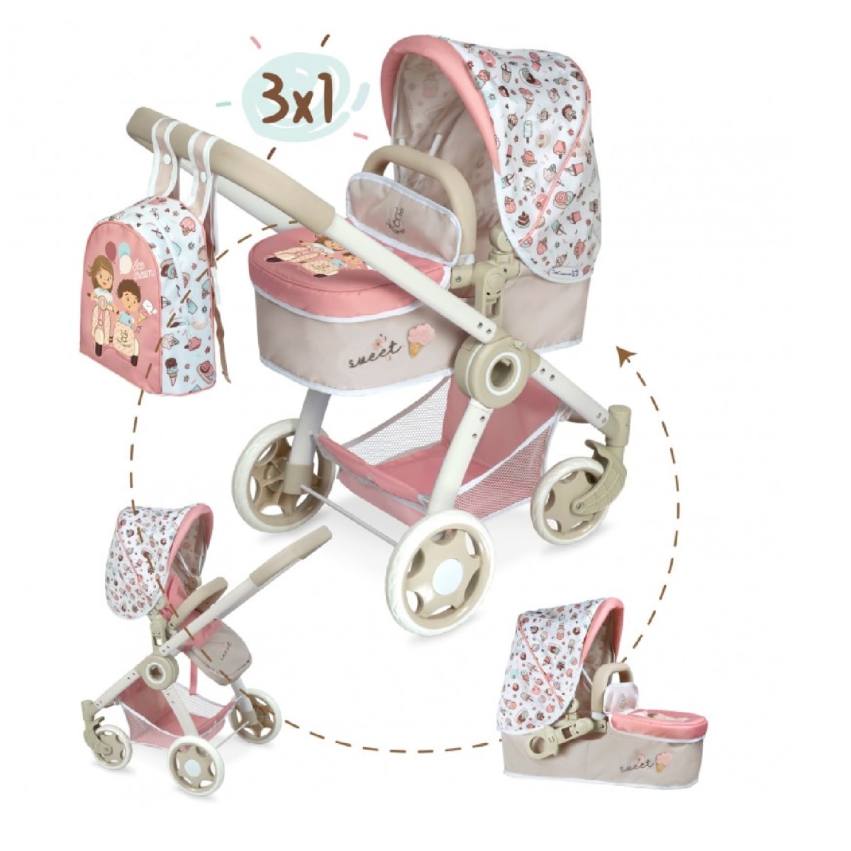 Coche Para Muñecas Convertible 3 en 1 Colección Sweet2
