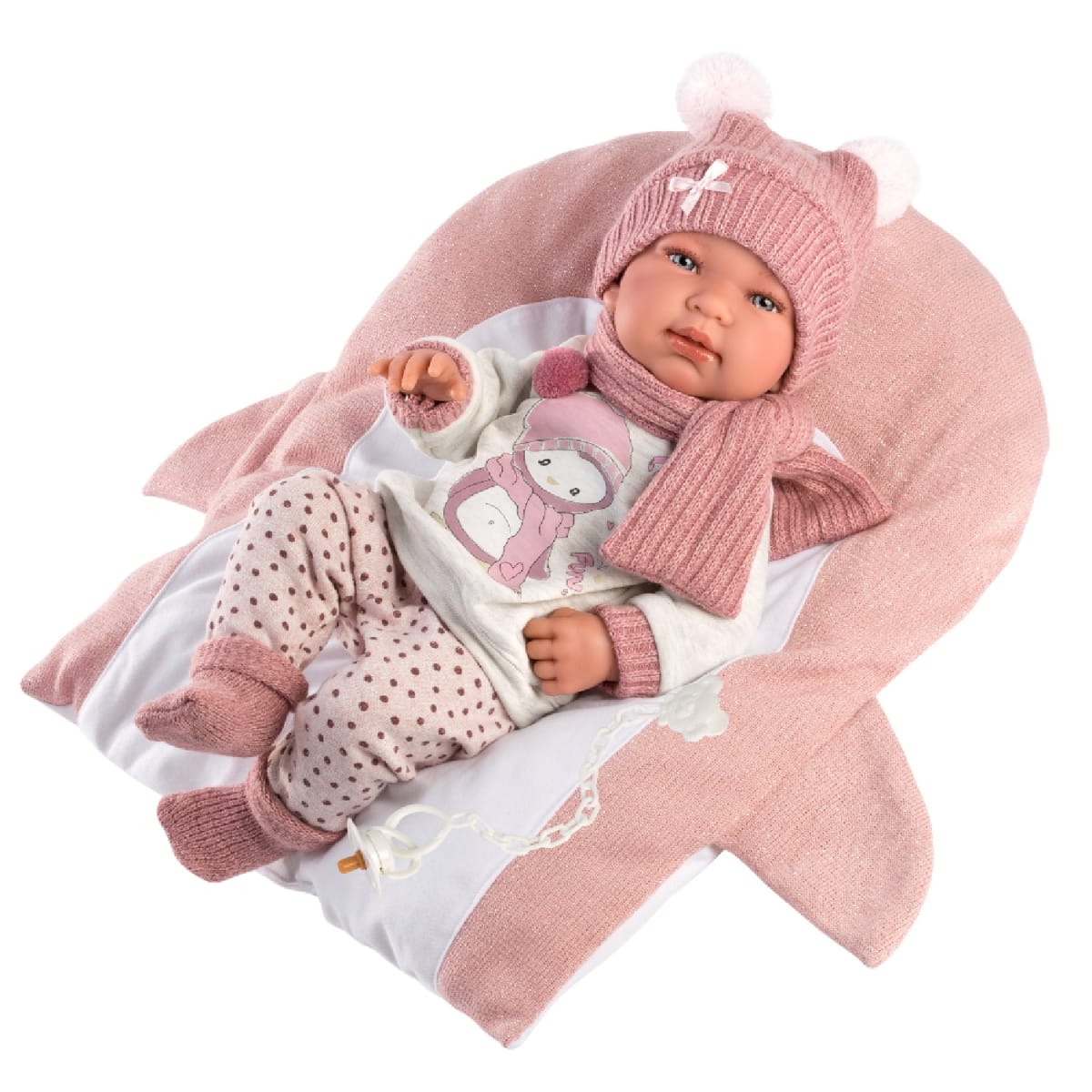 Muñeca Llorens Bebé Tina 43cm Cojin Pingüino3