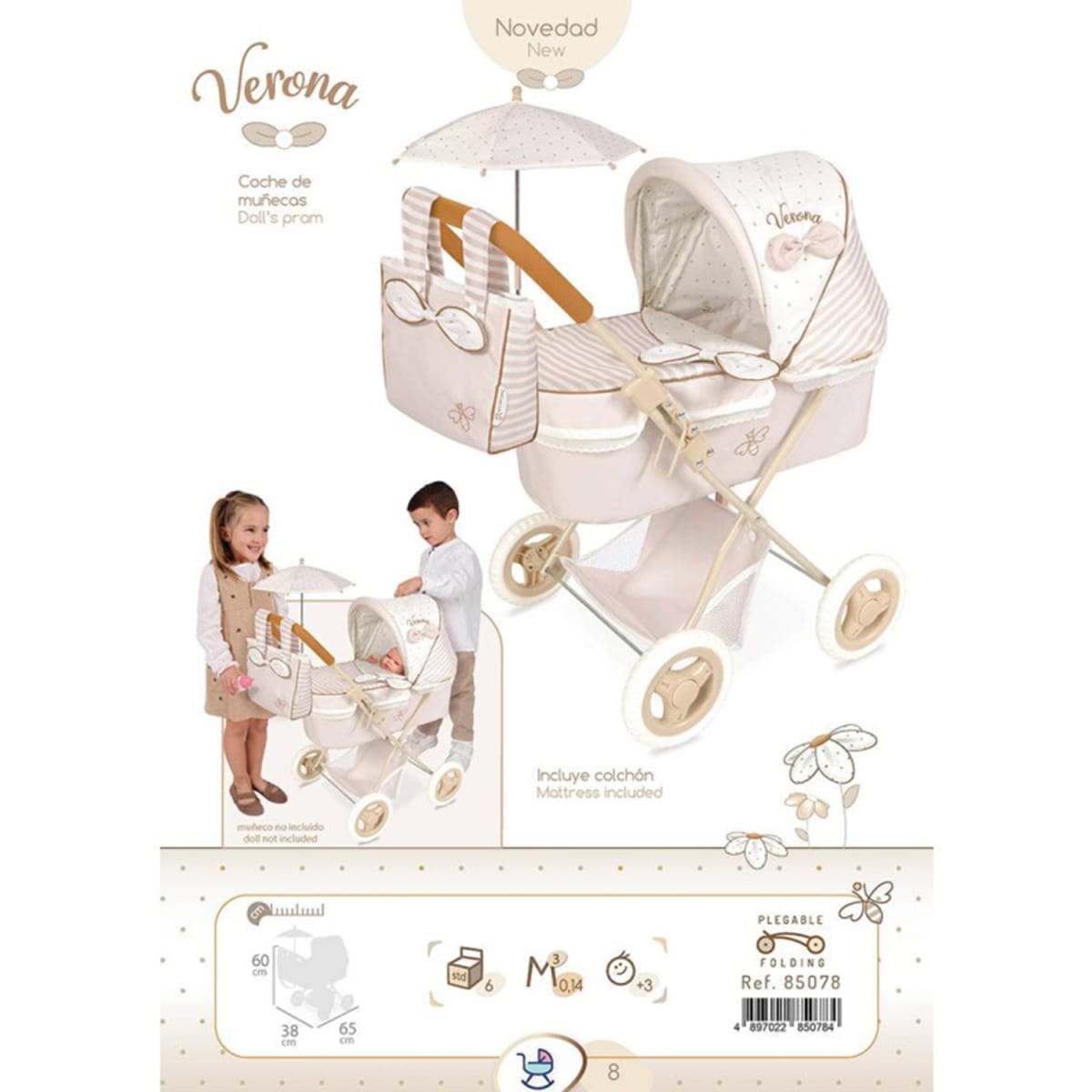 Coche de Muñecas Verona Plegable con Sombrilla 4