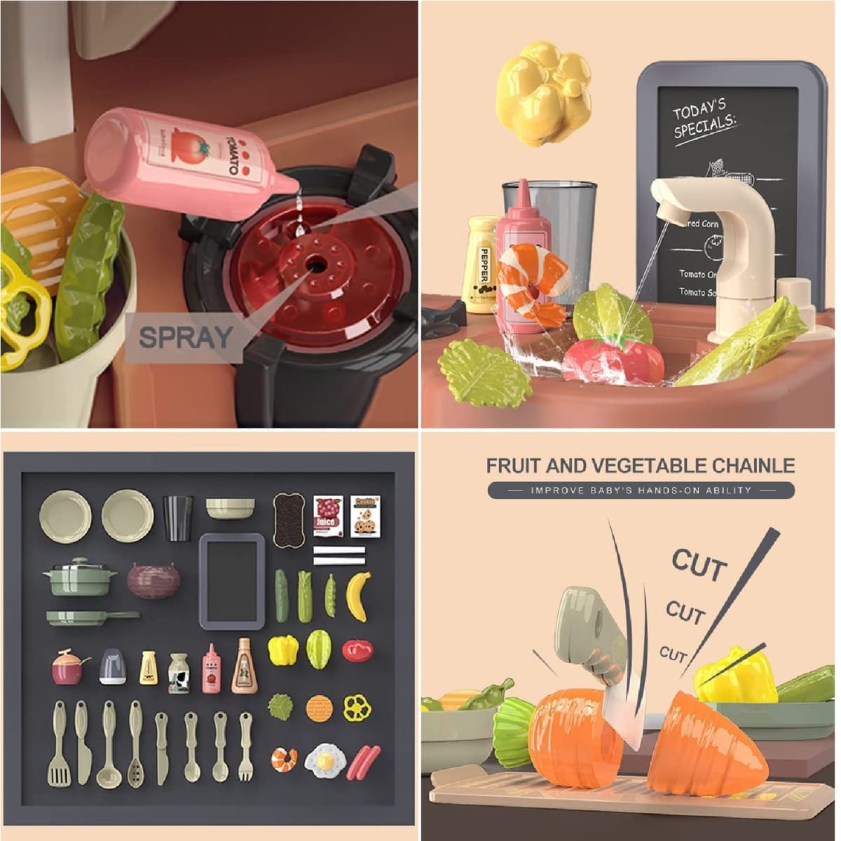 Cocina Moderna para Niños  Vapor,Luz y Agua 72 cm con 43 piezas 3