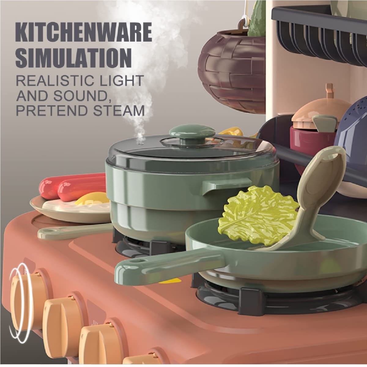 Cocina Moderna para Niños  Vapor,Luz y Agua 72 cm con 43 piezas 4