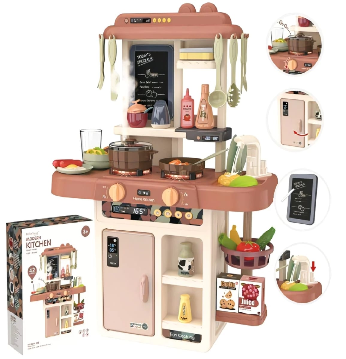 Cocina para Niños  Vapor,Luz y Agua 63cm con 42 piezas 1