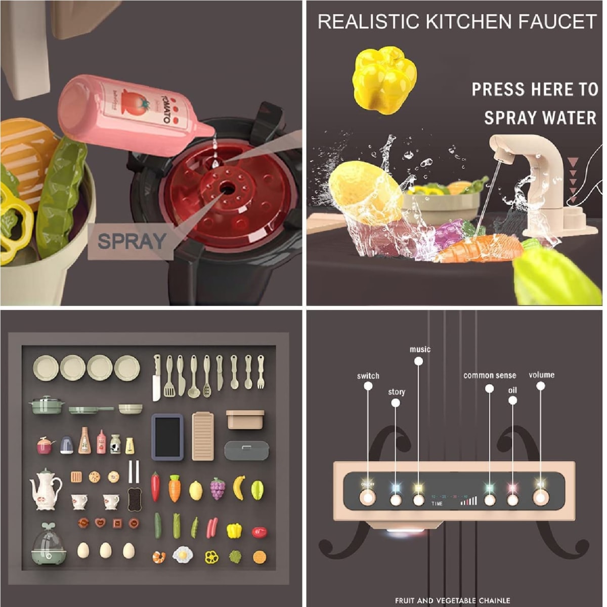 Cocina Moderna de Lujo para Niños Vapor, Luz, Agua 93.5 cm de altura2