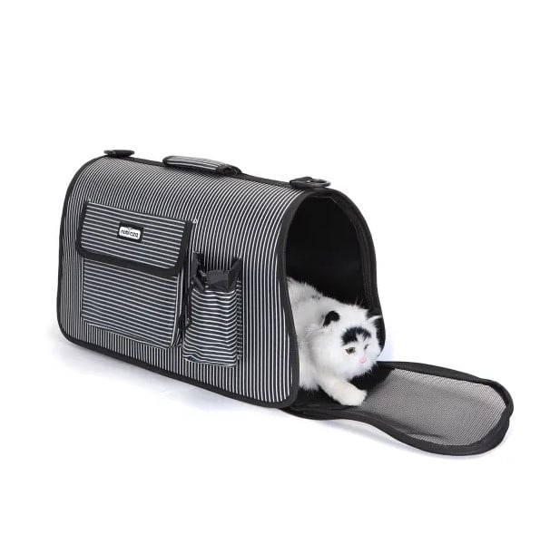 Bolsa de mascota con rayas Negro5