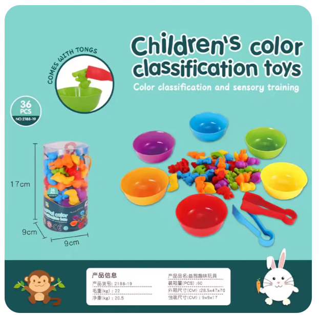 Juego Clasificación Montessori Colores y Animalitos 36pz4