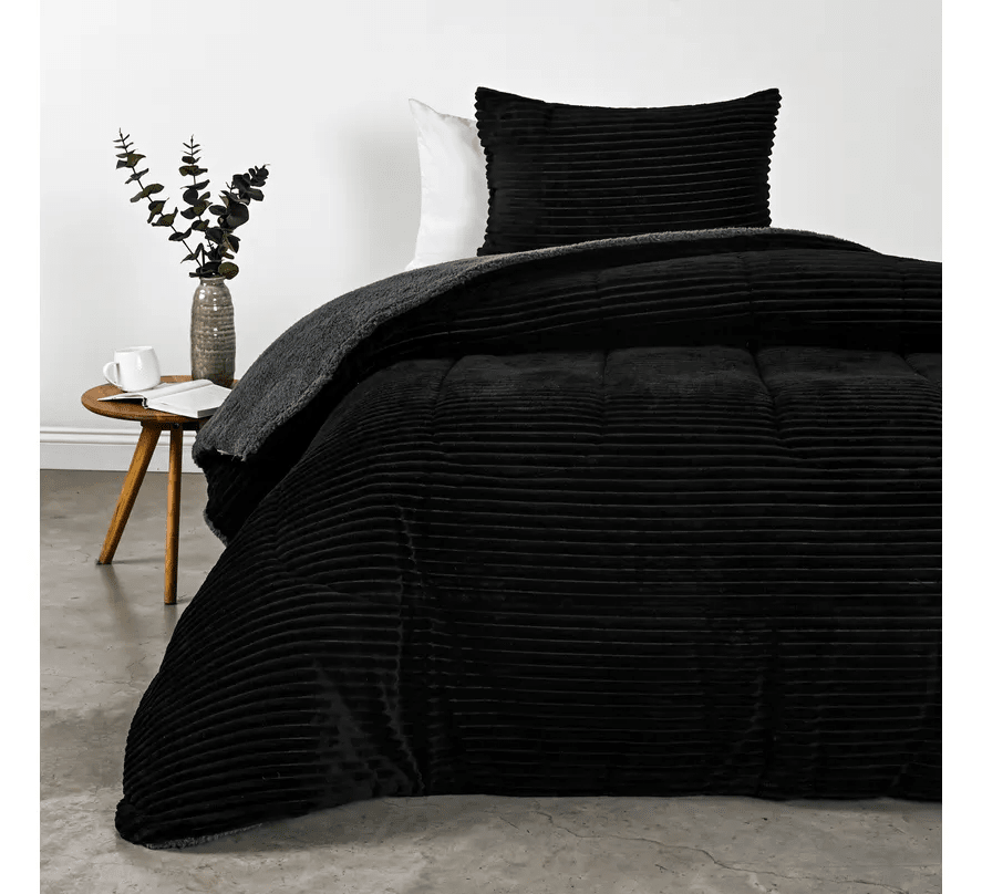 Plumon Coral Sherpa liso 1.5 Plazas Gris1