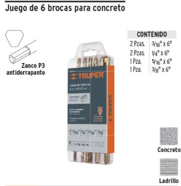  Juego de 6 brocas para concreto Truper