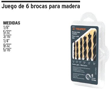 Juego de 6 brocas para madera Truper
