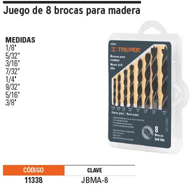 Juego de 8 brocas para madera Truper