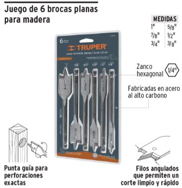Juego de 6 mechas para madera Truper