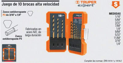 Juego de 10 brocas para metal, Truper