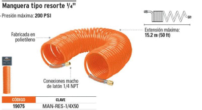 Manguera para compresora (tipo resorte) Truper