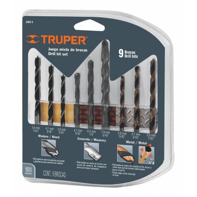 Juego de 9 brocas para concreto/madera/metal Truper