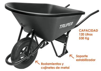 Carretilla 6ft, tolva plástica Truper