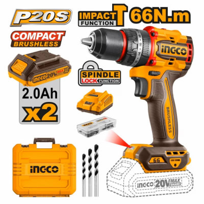 TALADRO CON PERCUTOR 66N.M. +2BAT+CARGADO R+MALETIN