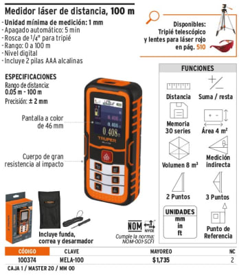 Wincha laser de 100 metros Truper 