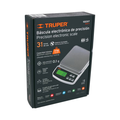 Báscula electrónica de precisión, recargable, 3 kg