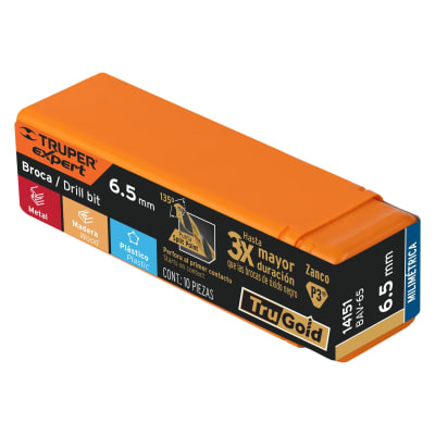 Broca HSS 6.5 mm Trugold para metal (Unidad de Venta 10 Pieza)