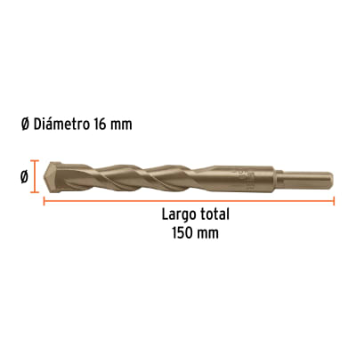 Broca para concreto 16 x 150 mm(Unidad de Venta 5 Pieza)