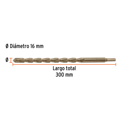 Broca para concreto 16 x 300 mm(Unidad de Venta 5 Pieza)