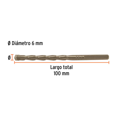 Broca para concreto 6 x 100 mm(Unidad de Venta 10 Pieza)