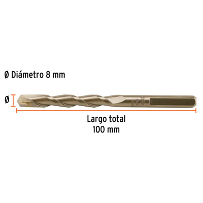 Broca para concreto 8 x 100 mm(Unidad de Venta 10 Pieza)