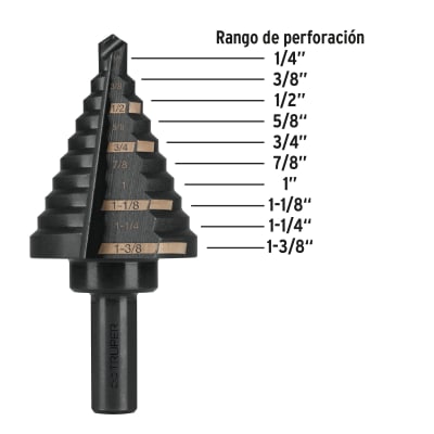 Broca escalonada óxido negro 10escalones 1/4 a 1-3/8”