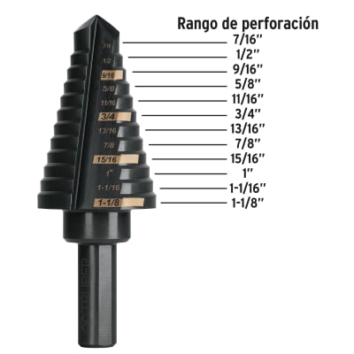 Broca escalonada óxido negro 12escalones 7/16 a 1-1/8